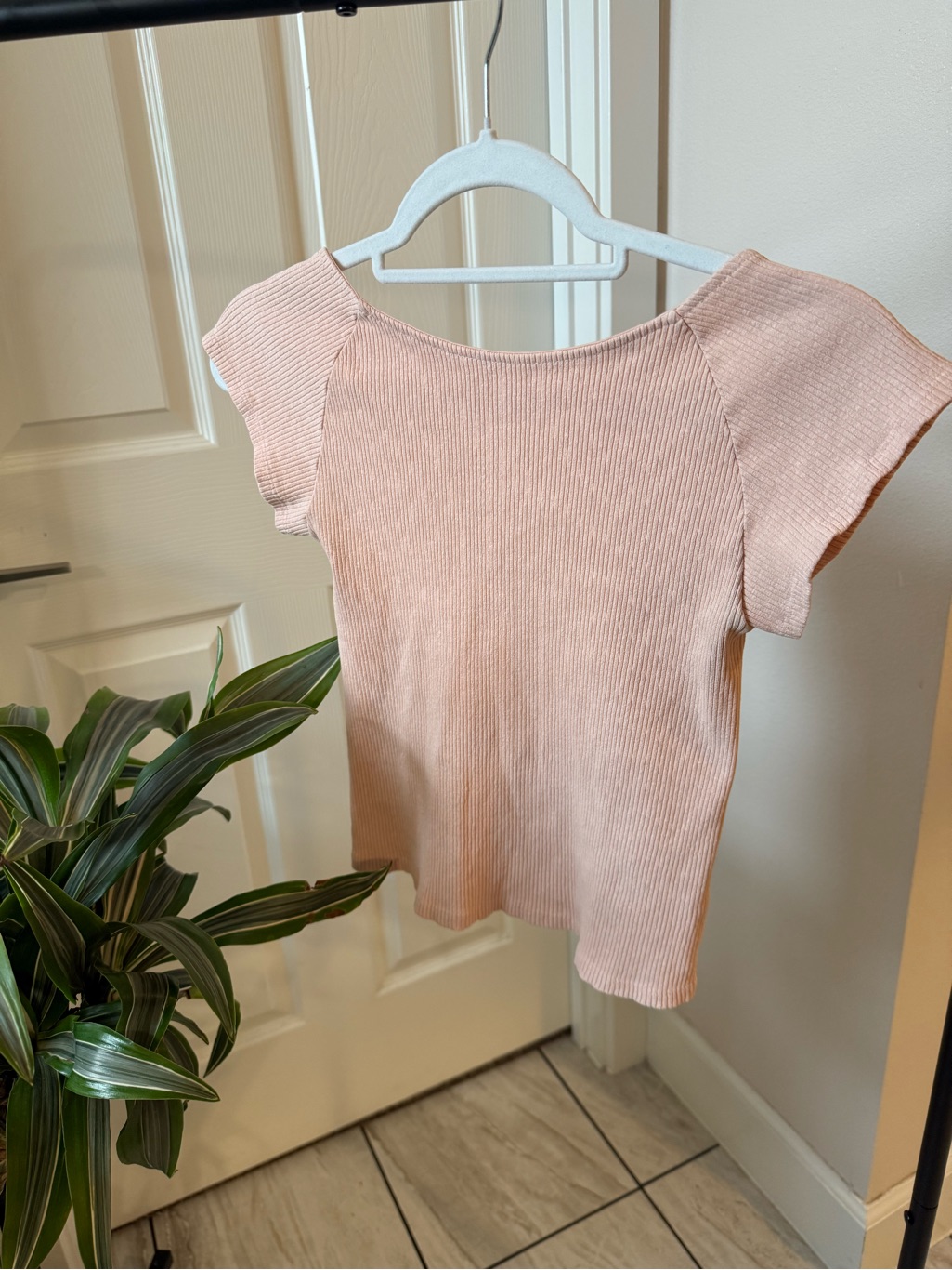 Aerie Peach Ribbed Scoop-Neck Short Sleeve Crop Top